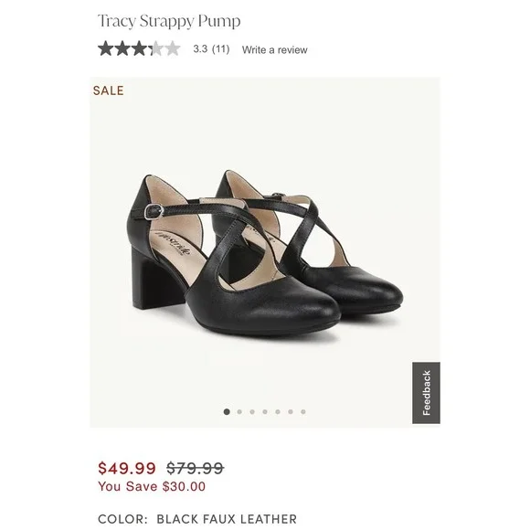 LifeStride Tracy Sz 8W Black Faux Leather Strappy Block Heel Pumps Wide NEW - Picture 2 of 11